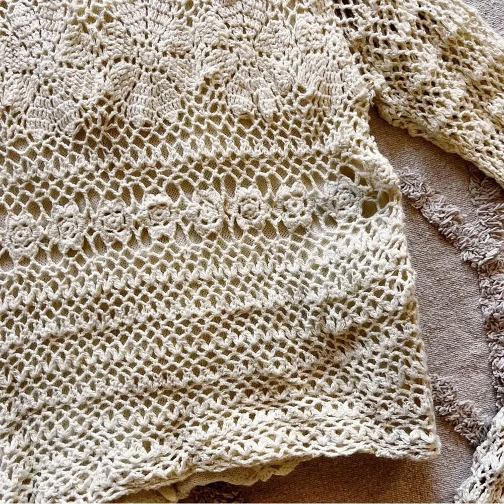 Vintage Willow Ridge Ivory Crochet Button Front Cardigan Medium Cottage Granny - Picture 6 of 10